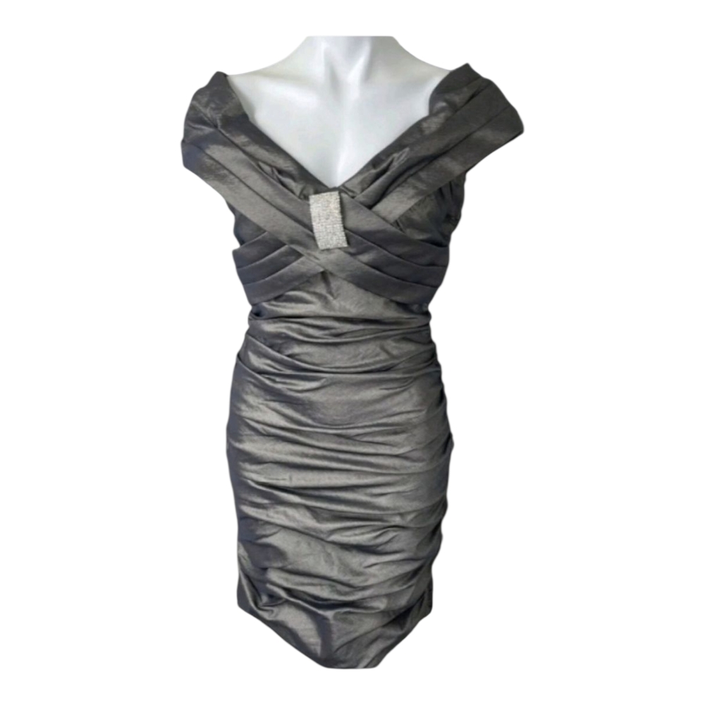 David's Bridal Metallic Gray Mini Dress Size 4
